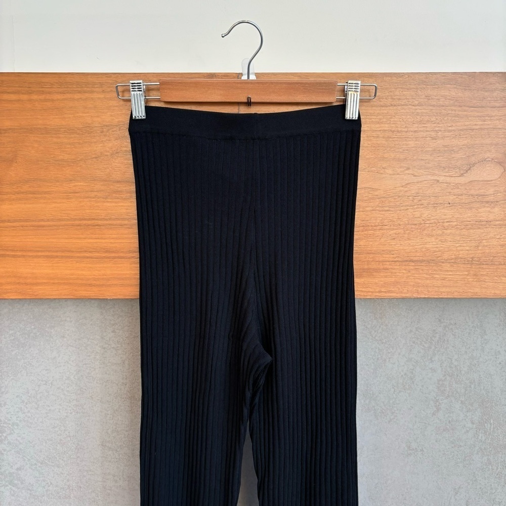 NWOT Sandro Noe Flare Rib-knit Flare Pants In Black, Size 36/ US 4 - Picture 13 of 14